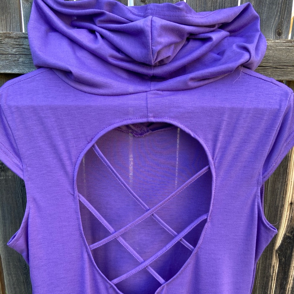 Purple Asymmetrical Hooded Cut Out Back Dress